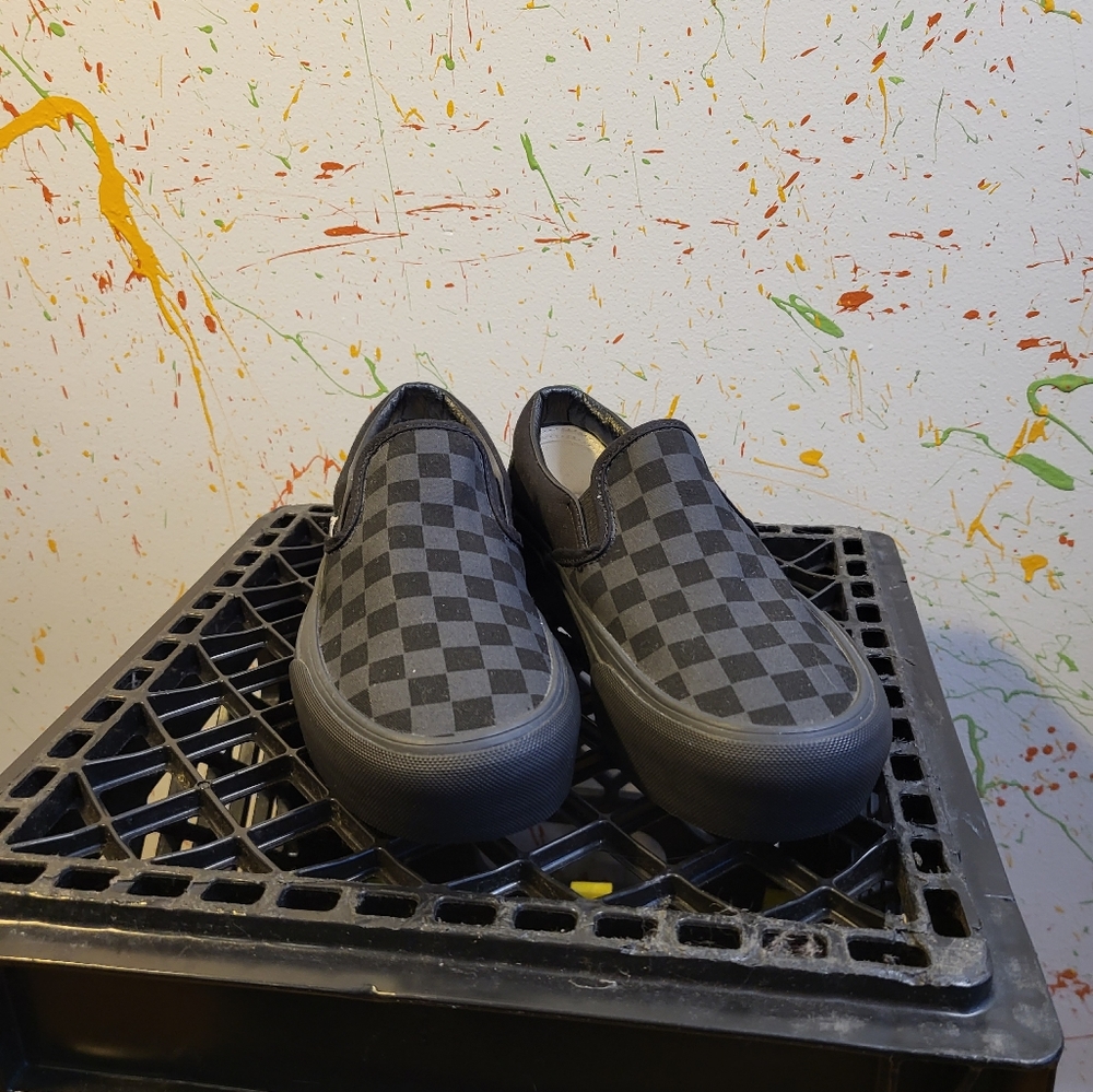 Vans Woman's Classic Slip On Tonal Check  Black Canvas Shoes Size 6.5